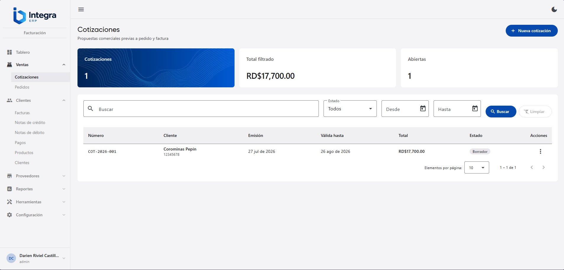 Capturas del sistema Integra ERP desarrollado por Primex (2 de 4)